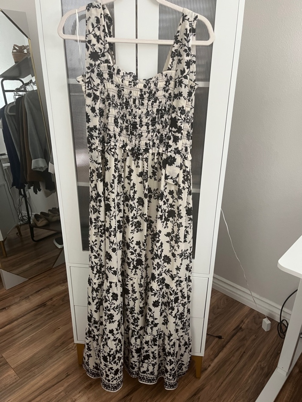 Max Studio London Black and Cream Floral Maxi Dress - L